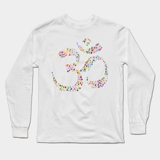 Aum Om Symbol Sign Yoga Poses Long Sleeve T-Shirt by Sanu Designs